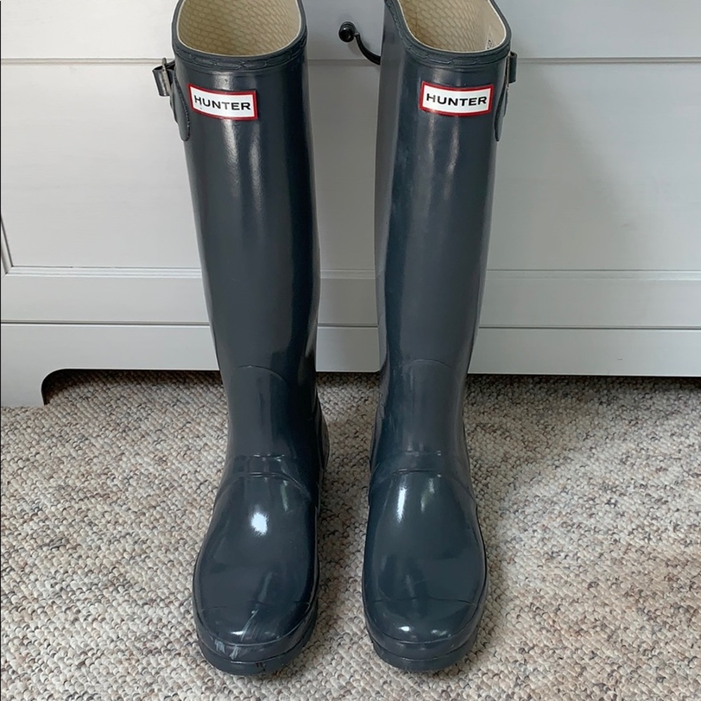 Tall grey hunter boots